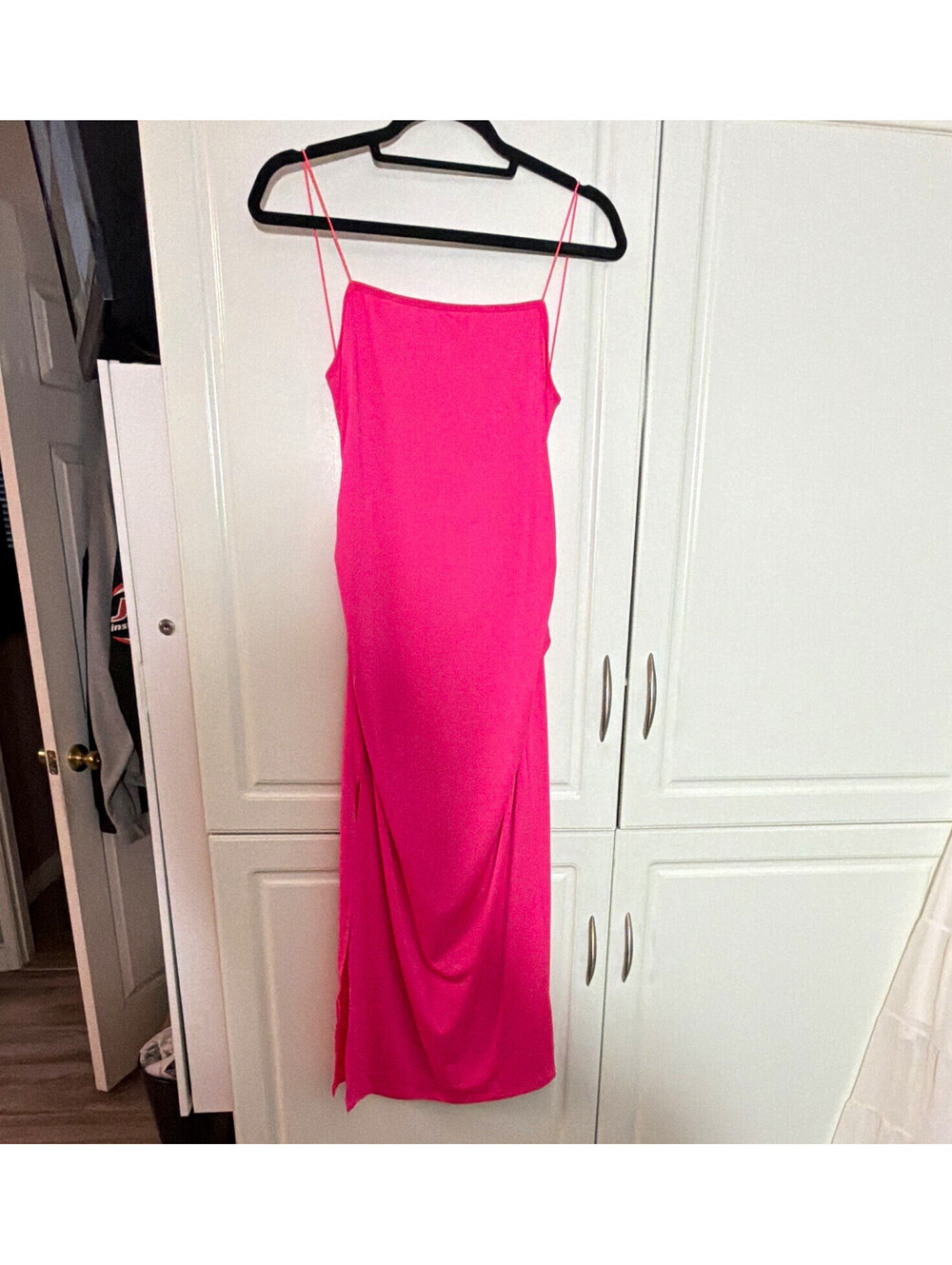 SHEIN Pink Square Neck Bodycon Maxi Dress Slit Strappy Sleeveless Size L
